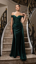 Load image into Gallery viewer, Wholesale Off-Shoulder Sequin Appliqué Satin Evening Gown Formal Dress By LA2179
