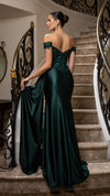 Load image into Gallery viewer, Wholesale Off-Shoulder Sequin Appliqué Satin Evening Gown Formal Dress By LA2179