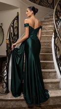 Load image into Gallery viewer, Wholesale Off-Shoulder Sequin Appliqué Satin Evening Gown Formal Dress By LA2179