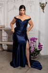 Load image into Gallery viewer, Wholesale Off-Shoulder Sequin Appliqué Satin Evening Gown Formal Dress By LA2179 - - Prom Dress LA Merchandise