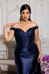 Load image into Gallery viewer, Wholesale Off-Shoulder Sequin Appliqué Satin Evening Gown Formal Dress By LA2179 - - Prom Dress LA Merchandise