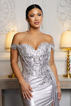 Load image into Gallery viewer, Wholesale Off-Shoulder Sequin Appliqué Satin Evening Gown Formal Dress By LA2179 - - Prom Dress LA Merchandise