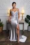 Load image into Gallery viewer, Wholesale Off-Shoulder Sequin Appliqué Satin Evening Gown Formal Dress By LA2179 - SILVER - Prom Dress LA Merchandise