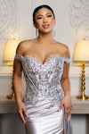 Load image into Gallery viewer, Wholesale Off-Shoulder Sequin Appliqué Satin Evening Gown Formal Dress By LA2179 - - Prom Dress LA Merchandise