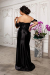 Load image into Gallery viewer, Wholesale Off-Shoulder Satin Corset Evening Gown with Embellished Lace Appliqué &amp; High Slit by LA2181 - - Prom Dress LA Merchandise