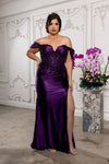 Load image into Gallery viewer, Wholesale Plus Size Off Shoulder Satin Mermaid Evening Gown with Lace Corset Bodice by LA2181B - - Prom Dress LA Merchandise
