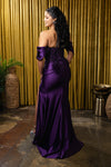 Load image into Gallery viewer, Wholesale Off-Shoulder Satin Corset Evening Gown with Embellished Lace Appliqué &amp; High Slit by LA2181 - - Prom Dress LA Merchandise
