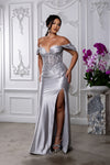 Load image into Gallery viewer, Wholesale Plus Size Off Shoulder Satin Mermaid Evening Gown with Lace Corset Bodice by LA2181B - - Prom Dress LA Merchandise