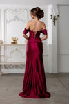 Load image into Gallery viewer, Wholesale Off-Shoulder Satin Evening Gown with Slit &amp; Corset Back Formal Prom Dress By LA2182