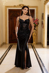 Load image into Gallery viewer, Satin Corset Evening Prom Dress with Slit and Lace-Up Back By LA2183