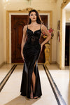 Load image into Gallery viewer, Satin Corset Evening Prom Dress with Slit and Lace-Up Back By LA2183