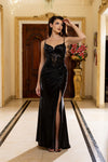 Load image into Gallery viewer, Satin Corset Evening Prom Dress with Slit and Lace-Up Back By LA2183