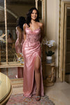 Load image into Gallery viewer, Satin Corset Evening Prom Dress with Slit and Lace-Up Back By LA2183