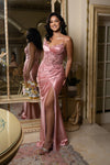 Load image into Gallery viewer, Satin Corset Evening Prom Dress with Slit and Lace-Up Back By LA2183