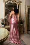 Load image into Gallery viewer, Satin Corset Evening Prom Dress with Slit and Lace-Up Back By LA2183