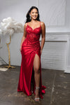 Load image into Gallery viewer, Satin Corset Evening Prom Dress with Slit and Lace-Up Back By LA2183