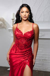 Load image into Gallery viewer, Satin Corset Evening Prom Dress with Slit and Lace-Up Back By LA2183
