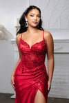Load image into Gallery viewer, Satin Corset Evening Prom Dress with Slit and Lace-Up Back By LA2183