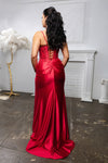 Load image into Gallery viewer, Satin Corset Evening Prom Dress with Slit and Lace-Up Back By LA2183