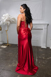 Load image into Gallery viewer, Satin Corset Evening Prom Dress with Slit and Lace-Up Back By LA2183