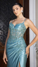 Load image into Gallery viewer, Satin Corset Evening Prom Dress with Slit and Lace-Up Back By LA2183