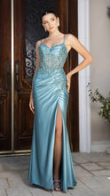 Load image into Gallery viewer, Satin Corset Evening Prom Dress with Slit and Lace-Up Back By LA2183