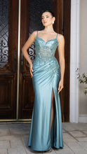Load image into Gallery viewer, Satin Corset Evening Prom Dress with Slit and Lace-Up Back By LA2183