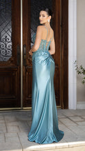 Load image into Gallery viewer, Satin Corset Evening Prom Dress with Slit and Lace-Up Back By LA2183