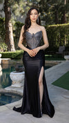 Load image into Gallery viewer, Wholesale Strapless Rhinestone Corset Evening Gown with High Slit Formal Prom Dress By LA2184