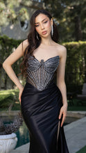 Load image into Gallery viewer, Wholesale Strapless Rhinestone Corset Evening Gown with High Slit Formal Prom Dress By LA2184