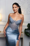 Load image into Gallery viewer, Wholesale Strapless Rhinestone Corset Evening Gown with High Slit Formal Prom Dress By LA2184 - - Prom Dress LA Merchandise
