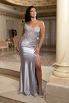 Load image into Gallery viewer, Wholesale Strapless Rhinestone Corset Evening Gown with High Slit Formal Prom Dress By LA2184 - - Prom Dress LA Merchandise