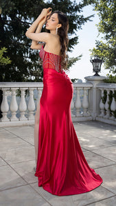 Wholesale Strapless Rhinestone Corset Evening Gown with High Slit Formal Prom Dress By LA2184