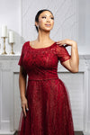 Load image into Gallery viewer, Wholesale Beaded Short Sleeve Mother of the Bride Gown with V-Back Floor Length by LA2185 - - Mother of the Bride Dress LA Merchandise