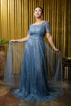 Load image into Gallery viewer, Wholesale Beaded Short Sleeve Mother of the Bride Gown with V-Back Floor Length by LA2185 - - Mother of the Bride Dress LA Merchandise
