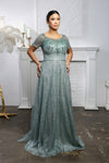 Load image into Gallery viewer, Wholesale Beaded Short Sleeve Mother of the Bride Gown with V-Back Floor Length by LA2185 - - Mother of the Bride Dress LA Merchandise