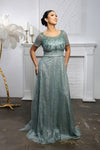 Load image into Gallery viewer, Wholesale Beaded Short Sleeve Mother of the Bride Gown with V-Back Floor Length by LA2185 - - Mother of the Bride Dress LA Merchandise