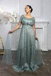 Load image into Gallery viewer, Wholesale Beaded Short Sleeve Mother of the Bride Gown with V-Back Floor Length by LA2185 - - Mother of the Bride Dress LA Merchandise
