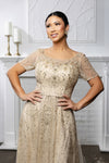 Load image into Gallery viewer, Wholesale Beaded Short Sleeve Mother of the Bride Gown with V-Back Floor Length by LA2185 - - Mother of the Bride Dress LA Merchandise