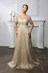 Load image into Gallery viewer, Wholesale Beaded Short Sleeve Mother of the Bride Gown with V-Back Floor Length by LA2185 - - Mother of the Bride Dress LA Merchandise