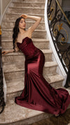 Load image into Gallery viewer, Wholesale Strapless Satin Corset Mermaid Evening Gown with Beaded Bodice Prom Dress by LA2186