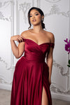 Load image into Gallery viewer, Wholesale Off Shoulder Satin Dress with High Slit Pockets &amp; Corset Lace-Up Back by LA2187 - - Prom Dress LA Merchandise