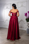 Load image into Gallery viewer, Wholesale Off Shoulder Satin Dress with High Slit Pockets &amp; Corset Lace-Up Back by LA2187 - - Prom Dress LA Merchandise