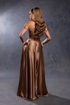 Load image into Gallery viewer, Wholesale Off Shoulder Satin Dress with High Slit Pockets &amp; Corset Lace-Up Back by LA2187 - - Prom Dress LA Merchandise