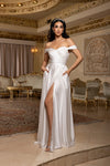 Load image into Gallery viewer, Wholesale Off Shoulder Wedding Dress with Corset Back &amp; High Slit A-Line Bridal Gown by LA2187 - IVORY - Wedding Dresses LA Merchandise