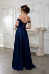 Load image into Gallery viewer, Wholesale Off Shoulder Satin Dress with High Slit Pockets &amp; Corset Lace-Up Back by LA2187 - - Prom Dress LA Merchandise