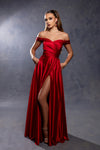 Load image into Gallery viewer, Wholesale Off Shoulder Satin Dress with High Slit Pockets &amp; Corset Lace-Up Back by LA2187 - - Prom Dress LA Merchandise