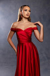 Load image into Gallery viewer, Wholesale Off Shoulder Satin Dress with High Slit Pockets &amp; Corset Lace-Up Back by LA2187 - - Prom Dress LA Merchandise