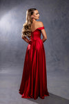 Load image into Gallery viewer, Wholesale Off Shoulder Satin Dress with High Slit Pockets &amp; Corset Lace-Up Back by LA2187 - - Prom Dress LA Merchandise