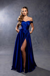 Load image into Gallery viewer, Wholesale Plus Size Off-Shoulder Satin Dress with High Slit &amp; Pockets by LA2187B - - Prom Dress LA Merchandise